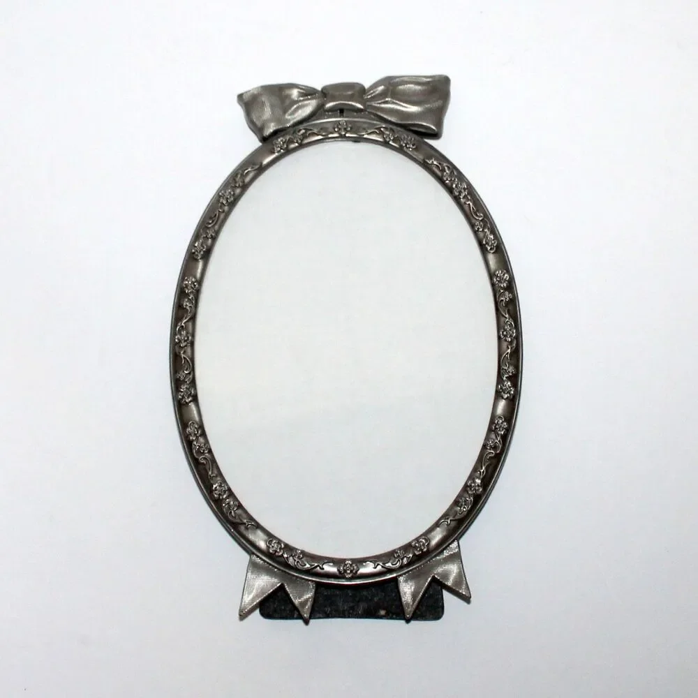 Burnes of Boston vintage Photo Frame pewter Bow Ribbon floral oval